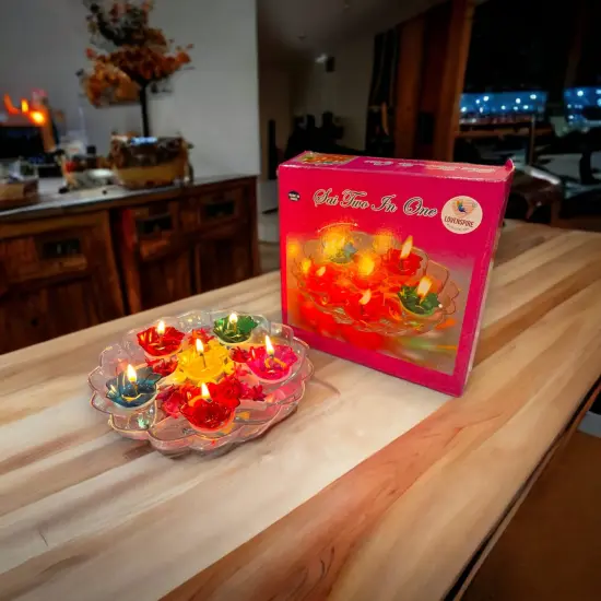 Floating Rangoli Diya Deepawali Oil Lamp Traditional Colourful Diyas with Wicks Batti Diwali Home Temple Decor Shadow Reflective Diyas - Christmas Thanksgiving Housewarming Return Gift {4}