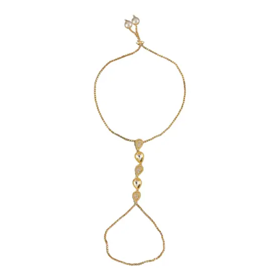 Palm Chain Bracelet for Women Kundan Indian Bridal Gold Plated Haath Panja Bracelets Finger Ring Bracelets Adjustable Luxury Classic Trendy Jewelry Bridesmaid Gift Blue {2}