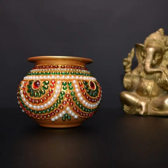 Decorative Kalash for Pooja Handmade Mild Steel Puja Kalash Festival Wedding Decor Grah Pravesh Home Temple Mandir Decor Housewarming Gift Lota for Navratri Karvachauth Diwali {3}