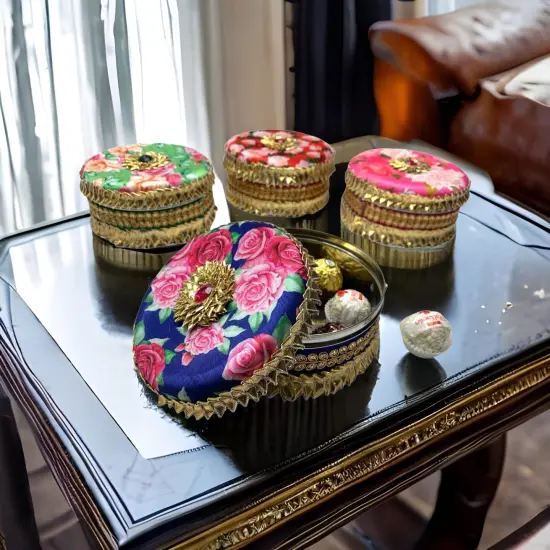 1 PC Decorative Gotta Steel Ladoo Box 400 Grams Designer Sweet Box Indian Wedding Housewarming Shagun Gift Festival Pooja Favor Return Gift for Friends Family Guest Bridesmaid {1}