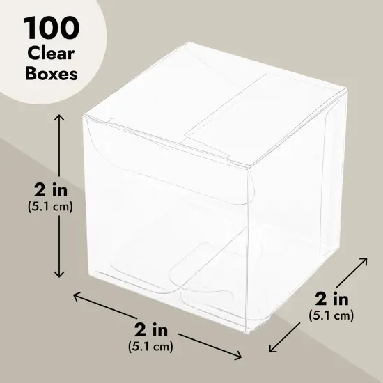 100-Pack Clear Gift Boxes - 2x2x2 In Square Plastic Transparent Favor Boxes for Wedding, Baby Shower, Birthday Party {4}