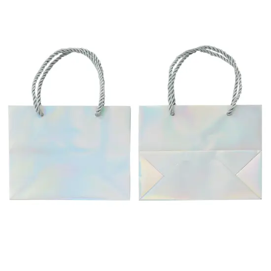24 Pack Mini Metallic Silver Gift Bags with Rope Handles, Reusable Paper Gift Bags (6 x 5 x 2.5 In) {7}