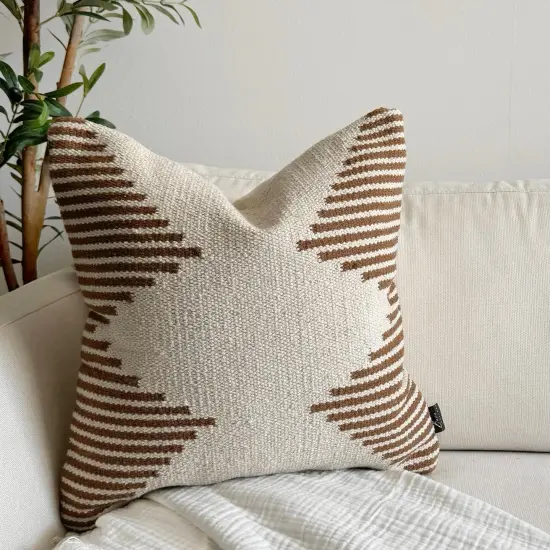 Brown & Beige Striped Modern Boho 20" Pillow Cover &ndash; Handmade, Premium Canvas Backing, Hidden Zipper {4}
