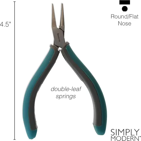 The Beadsmith Simply Modern Half Round/Half Flat Nose Pliers, with polished steel head, comfortable contoured grip handles and double-leaf springs, tool for jewelry making {7}