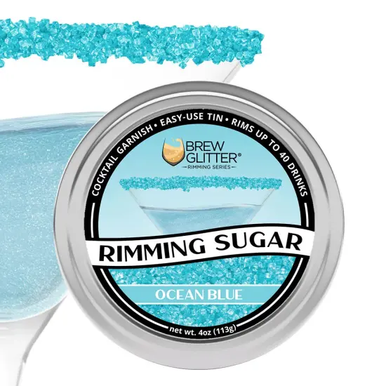 Brew Glitter - Ocean Blue Rimming Sugar (4oz, 1x Bar Tin) Cocktail Garnish for Mixed Drinks & Refreshments {1}
