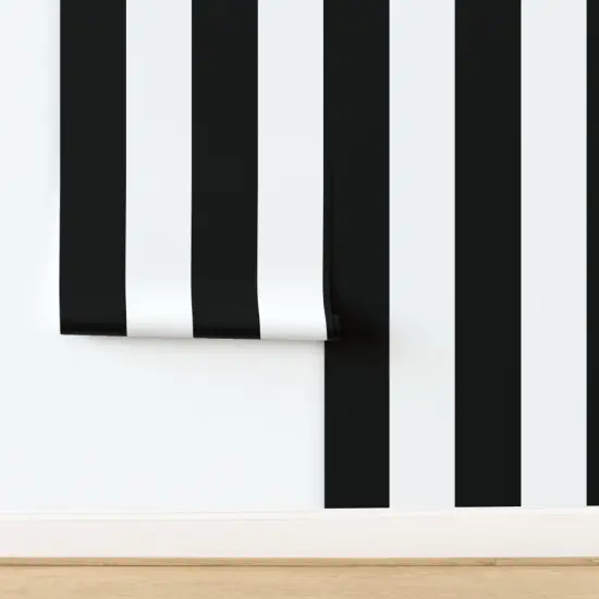 Peel & Stick Wallpaper 2FT Wide Black And White Large Stripes Hollywood Regency Glam Monochrome Luxe Custom Removable Wallpaper by Spoonflower {2}