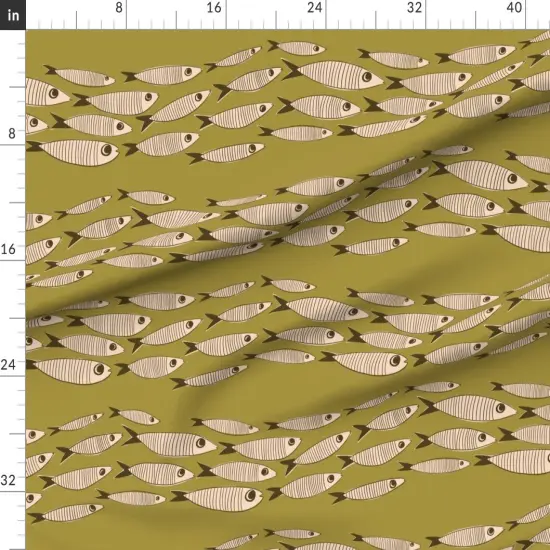 Various Fabrics by the Yard or Fat Quarter Swimming Fish Mid Century Retro Large Scale Vintage Olive Green Backsplash Fishing Custom Printed Fabric by Spoonflower {1}