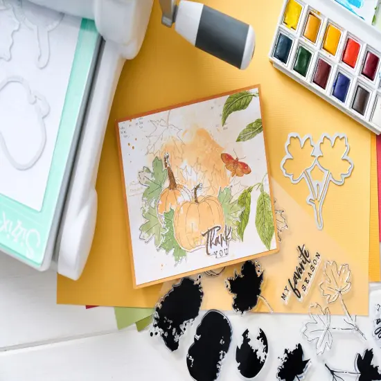 Sizxix A5 Clear Stamps With Framelits Die By 49 And Market-Pencil Line Harvest {6}