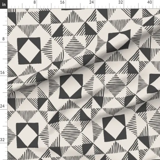 Various Fabrics by the Yard or Fat Quarter Patchwork Hand Drawn Lines Geometric Triangle Cabincore Modern Abstract Boho Rustic Quilt Block Charcoal Farmhouse Squares Square Custom Printed Fabric by Spoonflower {1}