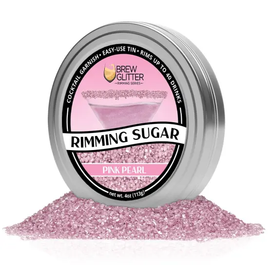Brew Glitter - Pink Pearl Rimming Sugar (4oz, 1x Bar Tin) Cocktail Garnish for Mixed Drinks & Refreshments {4}
