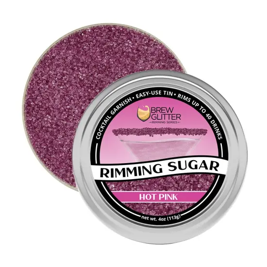 Brew Glitter - Hot Pink Rimming Sugar (4oz, 1x Bar Tin) Cocktail Garnish for Mixed Drinks & Refreshment {5}