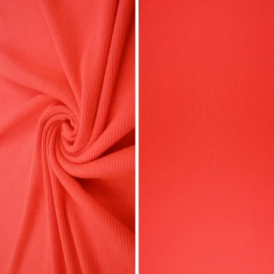 1 Yard 2x1 Solid Rib Knit Fabric, 54/56&Prime; Wide Polyester Spandex Blend NEON ORANGE {1}