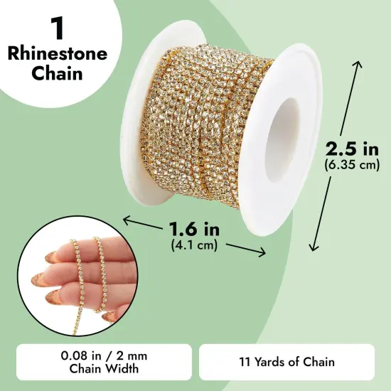 11 Yards Rhinestone Chain, Gold Trim String for DIY Jewelry Making, Crafts, Shoe Charms (2mm Wide) {6}