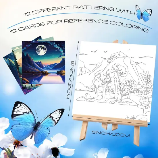 12 Pcs Pre Drawn Canvas for Painting - 8 x 8 Inch (Scenery) {2}