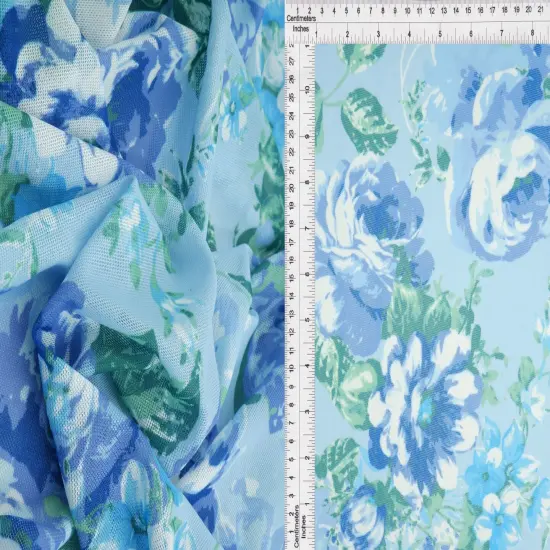 1 Yard Digital Floral Mesh Knit Fabric, 54&Prime; Wide Polyester Spandex Blend CHARCOAL {6}