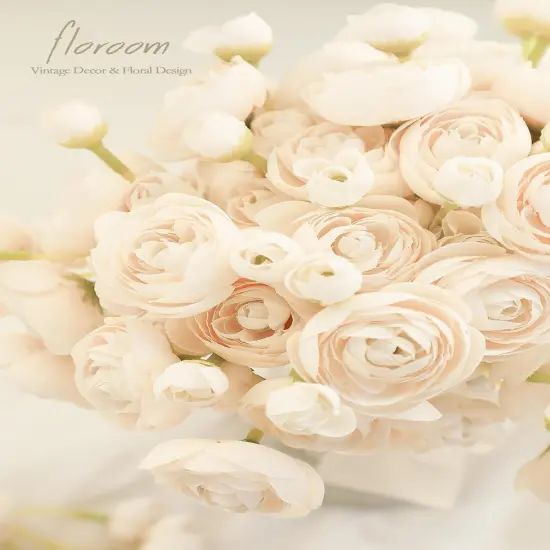 Ranunculus Artificial Flowers 18 Pcs Champagne Faux Silk Mini Ranunculus Bulk Fake Wedding Filler Flowers {3}