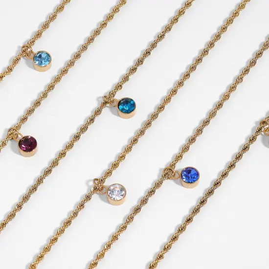 18K Gold PVD Stainless Steel Cubic Zirconia Birthstone Charm February/amethyst {6}