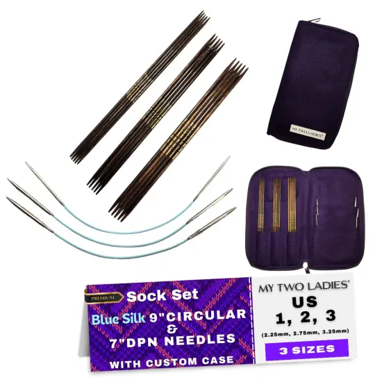 My Two Ladies | Blue Silk | Ultimate Sock Set | 9" Circular Needles & 7" DPN | 3 Sizes | w/custom case {1}