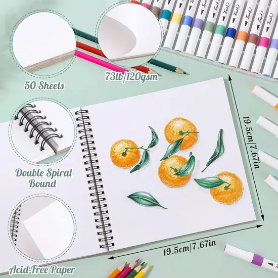50 Sheets Marker Paper Pad, 7.6&times;7.6 Inch Bleedproof Art Sketch Pad, 73lb/120gsm Drawing Paper Spiral Sketch Book {2}