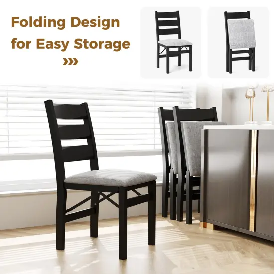 Rubber Wood Foldable Dining Chairs Set of 2 with Linen Upholstery and Ergonomic Backrest {5}