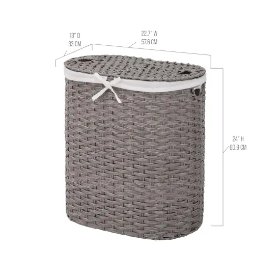 Seville Classics Handwoven Lidded Oval Double Laundry Hamper Gray {4}