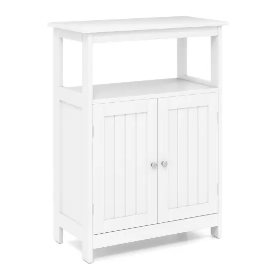 Freestanding Bathroom Storage Cabinet with Open Compartment and Adjustable Shelf White {4}