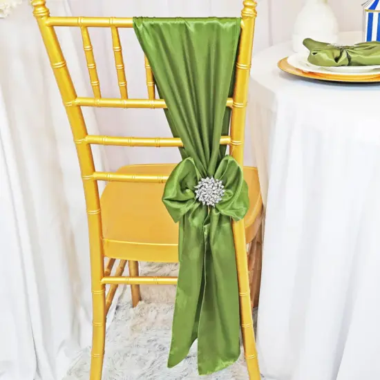 10 Pieces Moss Green Satin Chair Strips, 8"x108" Sophisticated Event Decorations {2}