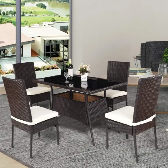 5 Piece Outdoor Patio Rattan Dining Furniture Set {6}