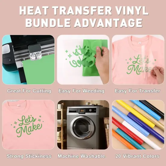 Heat Transfer Vinyl HTV for DIY T-Shirts 12 Inches by 3 Feet Rolls (20 Pack) {3}
