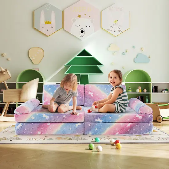 Flannel Fabric Modular Kids Play Couch with Glow-in-the-Dark Patterns Multicolor {3}