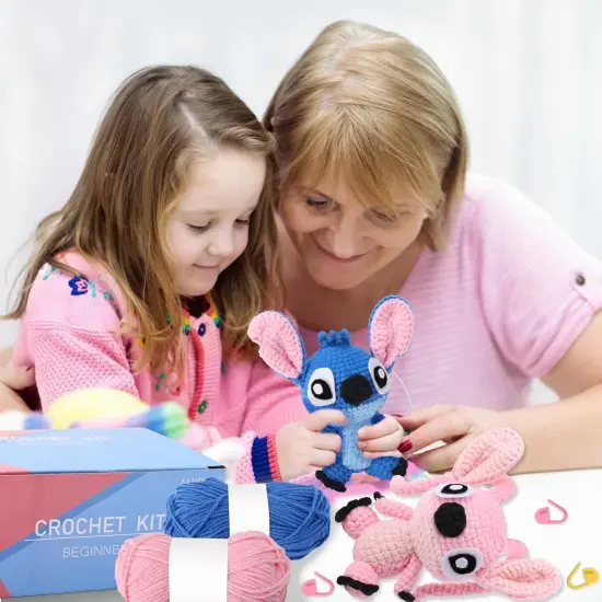 Knitting Kits Hooks Yarn Set with Step-by-Step Video Tutorials (Blue Pink) {2}