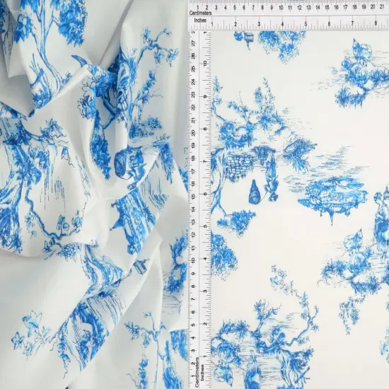 1 Yard Stretch Poplin Toile Print Fabric, 57/58&Prime; Wide Cotton Spandex Blend DENIM {1}