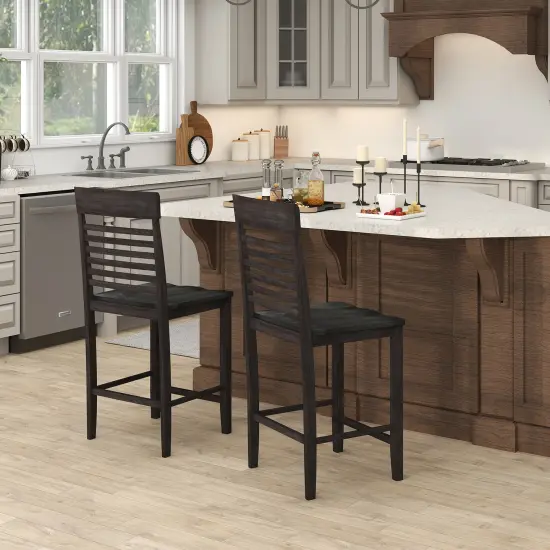 Grey MDF Rubber Wood Chairs Set of 2 with Slatted Backrest and Footrest {4}