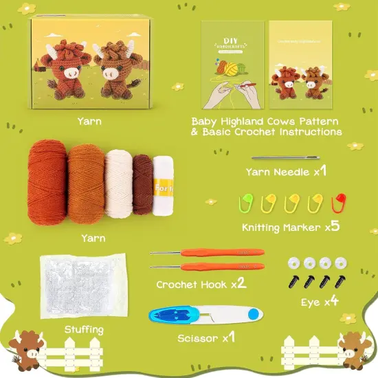 2PCS Brown Highland Cow Crochet Kit {3}