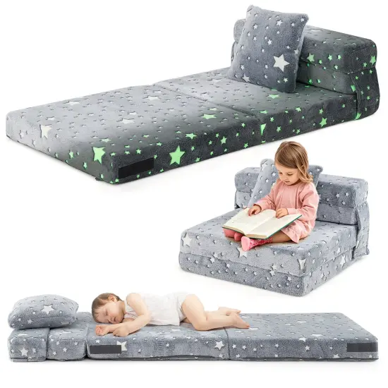 Flannel Fabric Kids Sofa Bed with Glow-in-the-Dark Design and Pillow Multicolor {7}