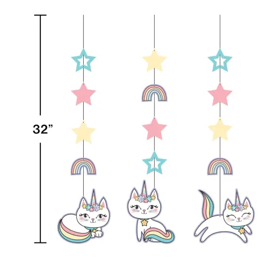 Kitty Cat Sassy Caticorn Hanging Swirl Decorations - 3ct {4}