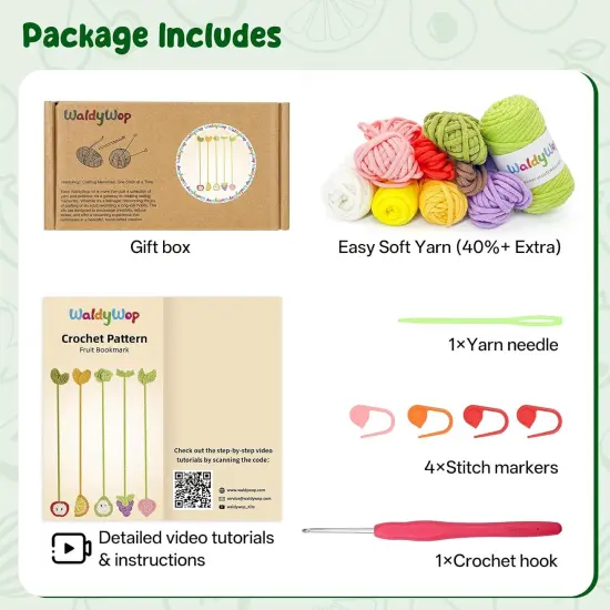 5 PCS Fruit Bookmarks Crochet Kits w/ Extra Yarn, Accessories {2}