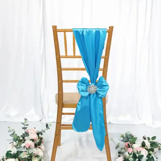 10 Pieces Turquoise Satin Chair Wraps, 8"x108" Bright Event Bands {3}