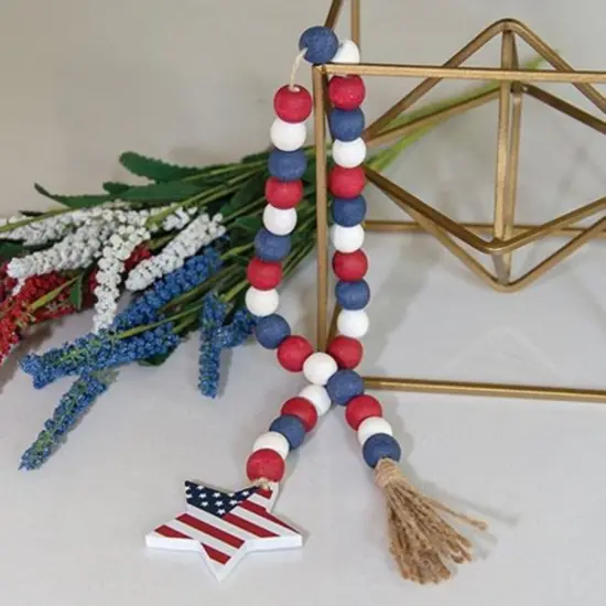 Red White Blue Beaded Garland with USA Star Cutout for Patriotic Decor {2}