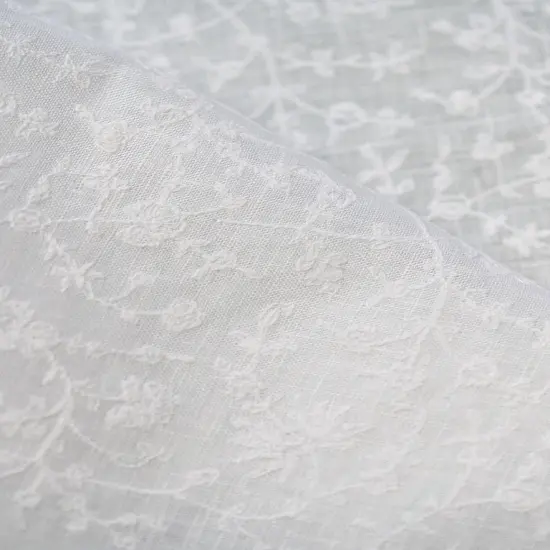 1 Yard White Dense Flower Embroidered Linen Elegant Craft Fabric 54" Width Floral and Snow Whit {4}