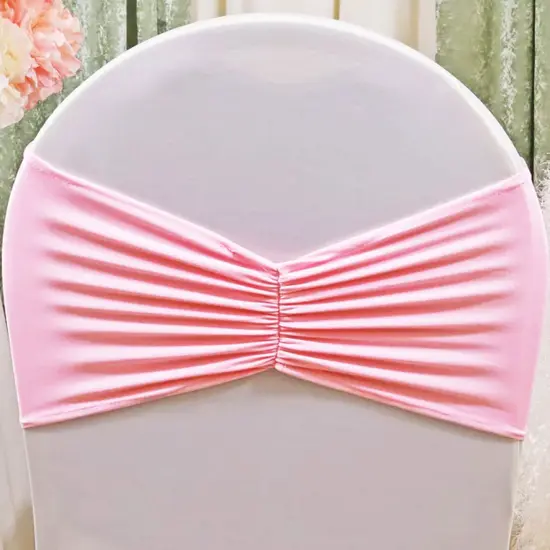 10 Pieces Pink Ruffled Spandex Chair Bands for Charming Event Decor 8x13 inches {3}