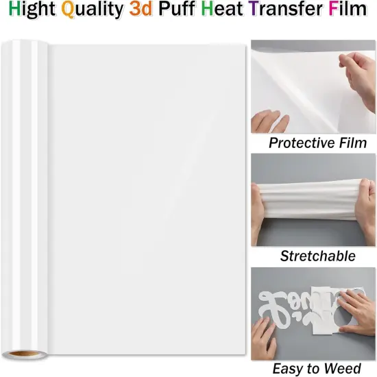 12''x6ft White 3D Puff Vinyl Heat Transfer {3}