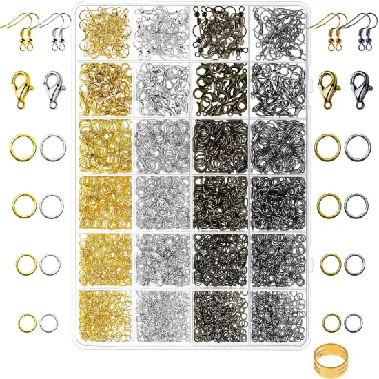 3200Pcs Jewelry Necklace Repair Kit with Jump Rings, Clasps(Bronze) {1}