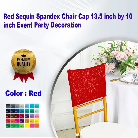 1 Piece Red Sequin Spandex Chair Cap 13.5 inch by 10 inch Event Party Decoration {1}