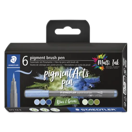 Staedtler Pigment Arts Brush Pens - Blue and Greens, Set of 6 {1}