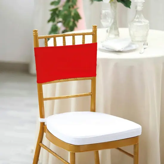 10 Pieces Stretchy Bold Red Spandex Chair Bands for Banquet Chairs 7 x 13 Inches {3}