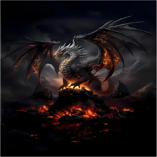 5D DIY Full Drill Flame Volcano Dragon Diamond Painting Kit {1}