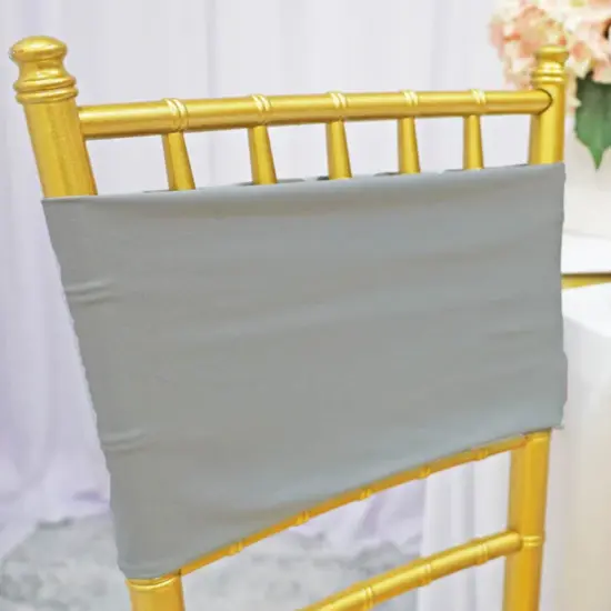 10 Pieces Shiny Silver Stretch Spandex Chair Bands 7 x 13 Inches {4}