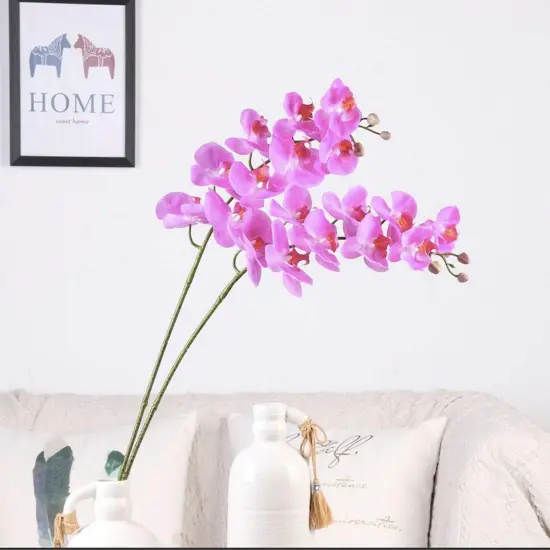 31" Artificial Silk Phalaenopsis Flowers 3 Pcs with 2 bundles Leaves Artificial Orchid Flowers Stem Plants in Purple Fake Butterfly Phalaenopsis Flowers for Home Wedding Party D&eacute;cor (Purple) {2}