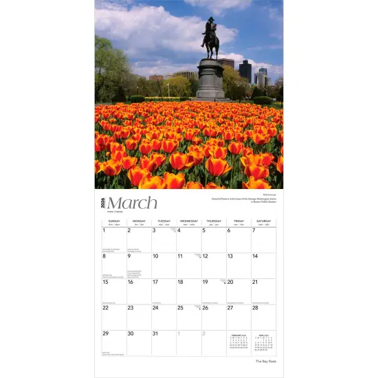 The Bay State | Massachusetts Places | 2026 12 x 24 Inch (Hanging) Monthly Square Wall Calendar | Plastic-Free {3}